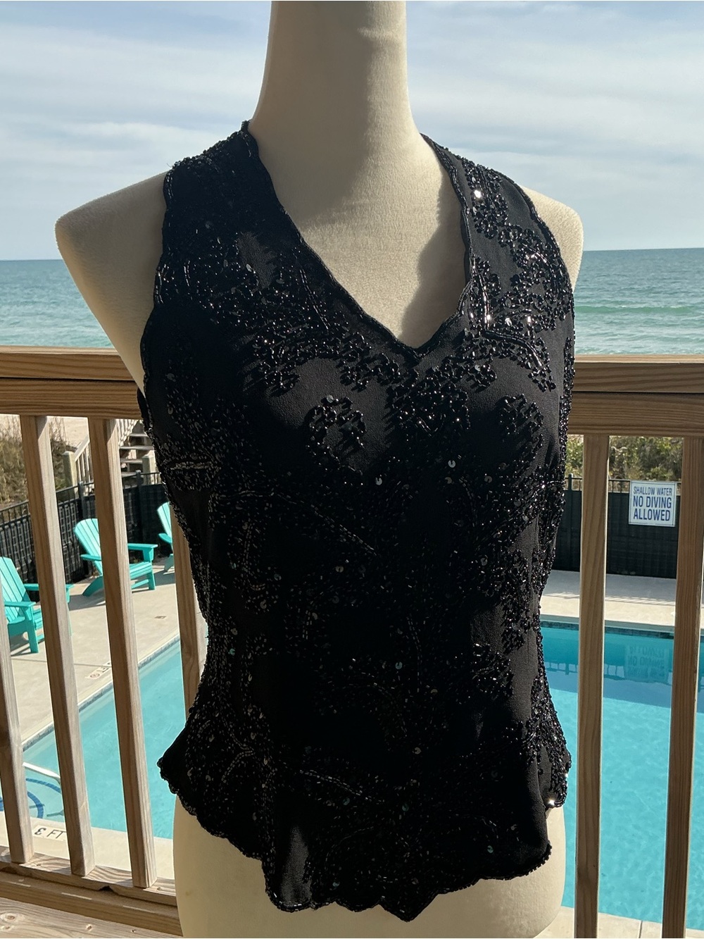 Gorgeous J Kara Black Sequin Halter Top